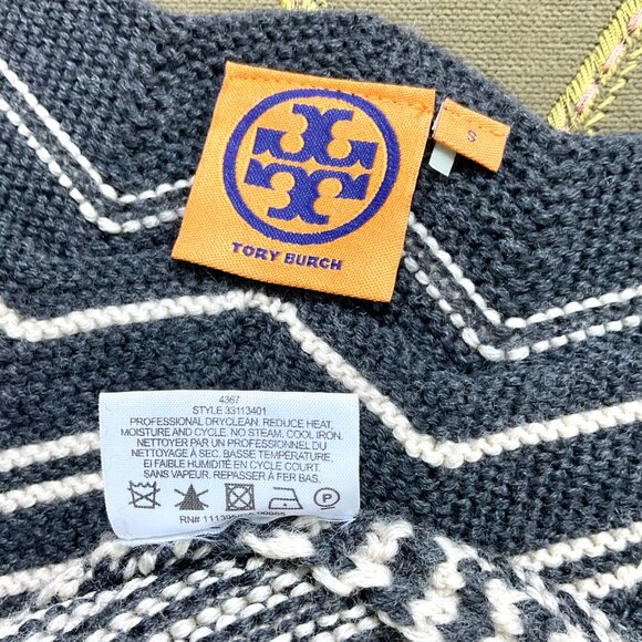 Tory Burch Dress Merino Wool Knit Textured Short Sleeve Gray & White (S) - Picture 5 of 6
